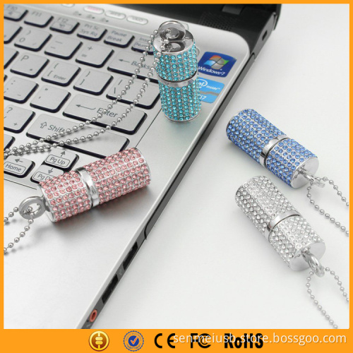 Silver Cylindrical Crystal Pendrive 8GB 16GB 32GB Crystal USB Drive